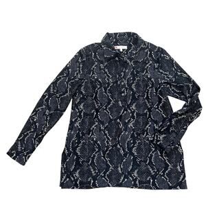 Jude Connally Smooth Stretch Snake Print Button Up Collared Tunic Top Size Large